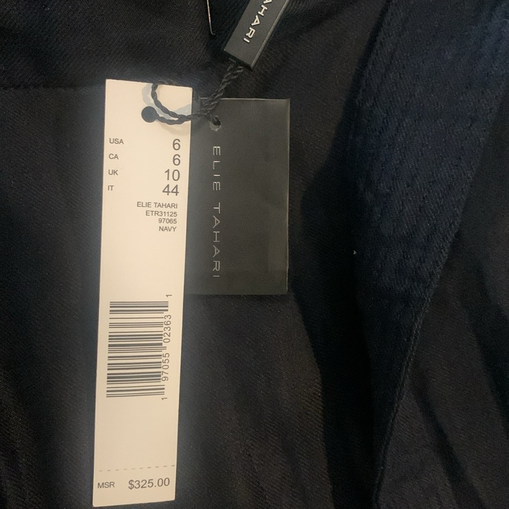 Elie Tahari women’s Sz 6 Belted Linen Cropped Trouser Pants Navy Blue summer - Picture 5 of 9